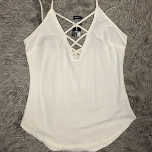 White Lace Up Criss Cross Tank Top